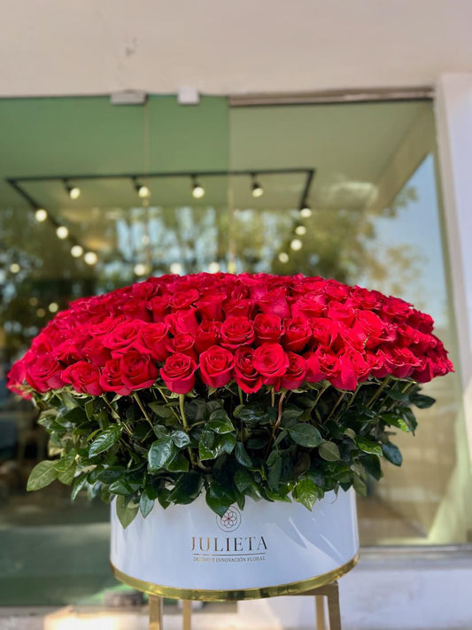 Exclusive Arrangement of Red Roses on a Premium White Base