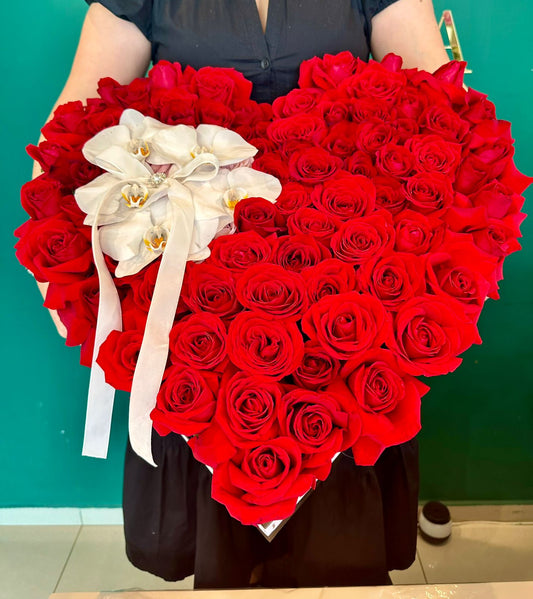 Heart-Shaped Rose Arrangement with White Orchids